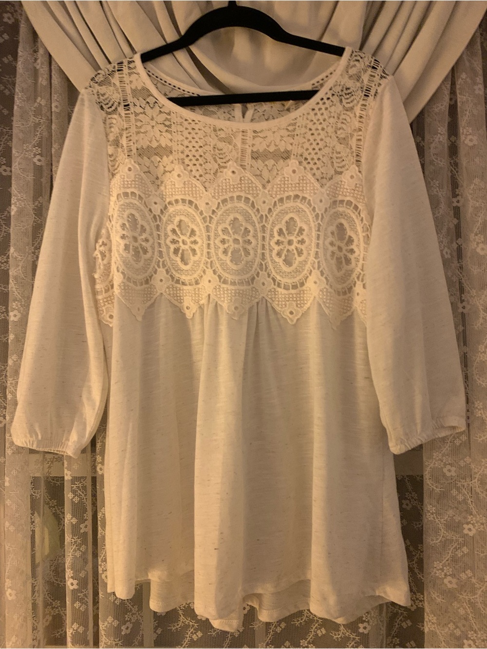 Rewind Cream Crochet Lace Yoke Blouse 3/4 Sleeve Back Button Size L